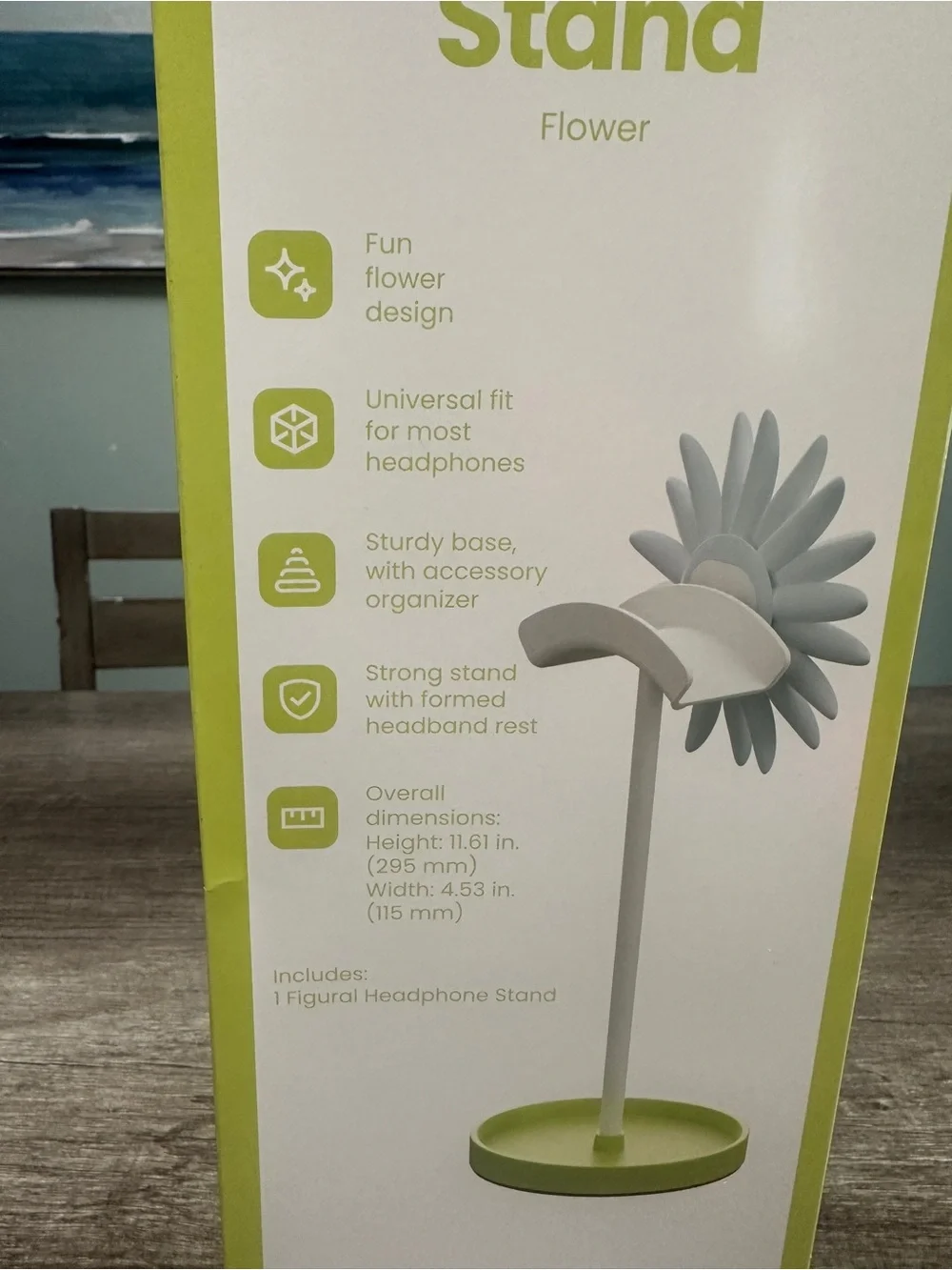 Headphone Stand Flower - Yellow Center with Light Gray Petals